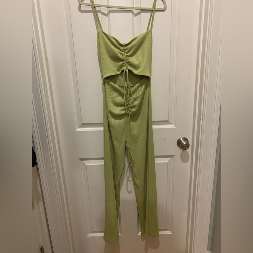 Light green front detail jumpsuit